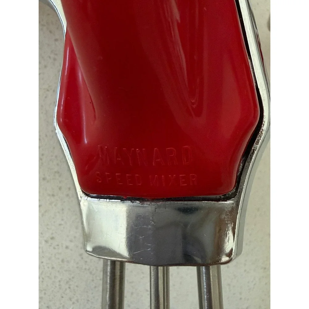 Vintage Maynard Speed Mixer Hand Crank Egg Beater Red Stainless Steel USA Made
